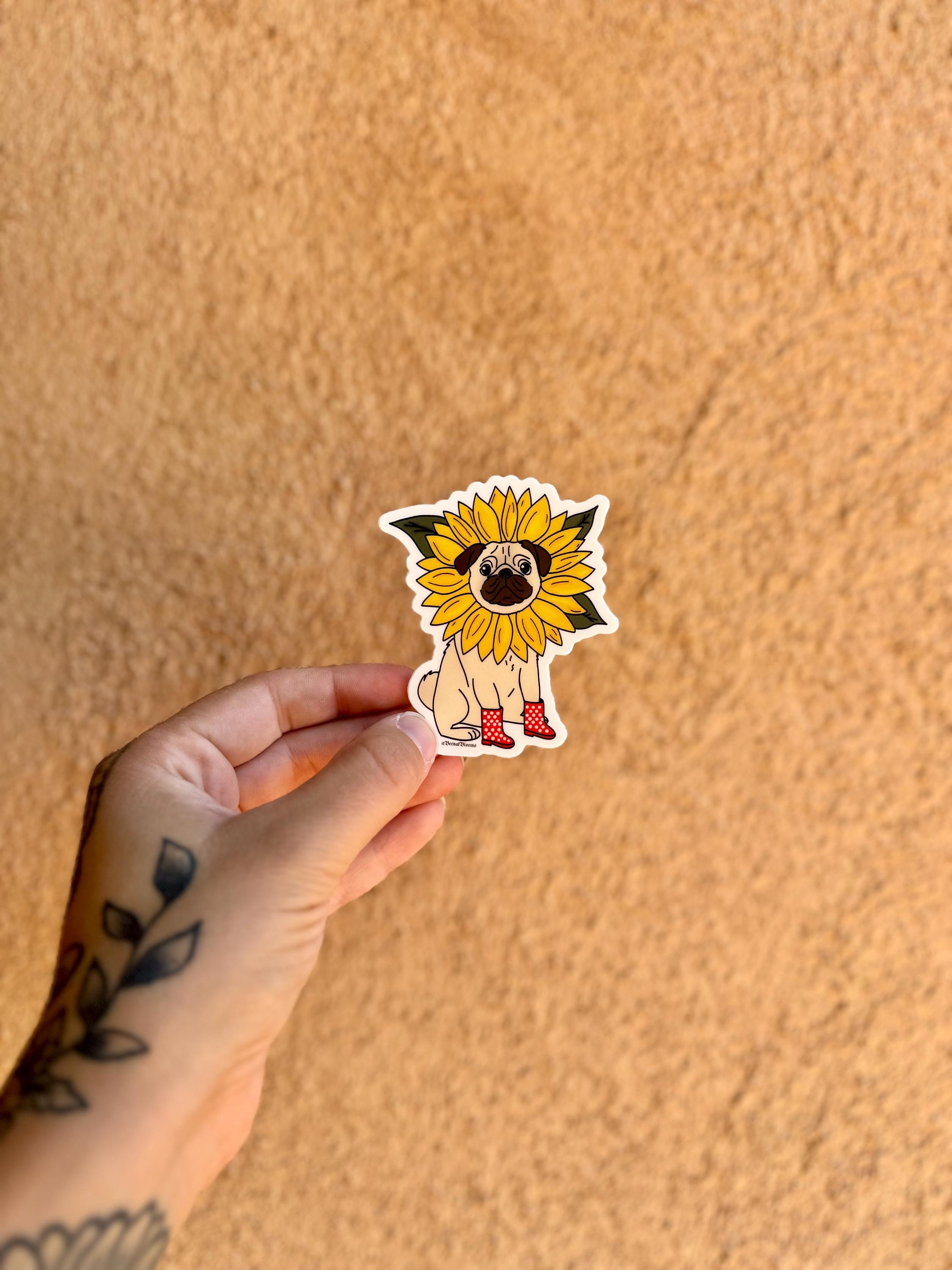 Sunflower Pug Sticker