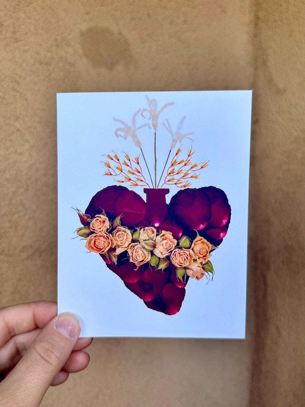 Scared Heart Pressed Flower Art Greeting Card