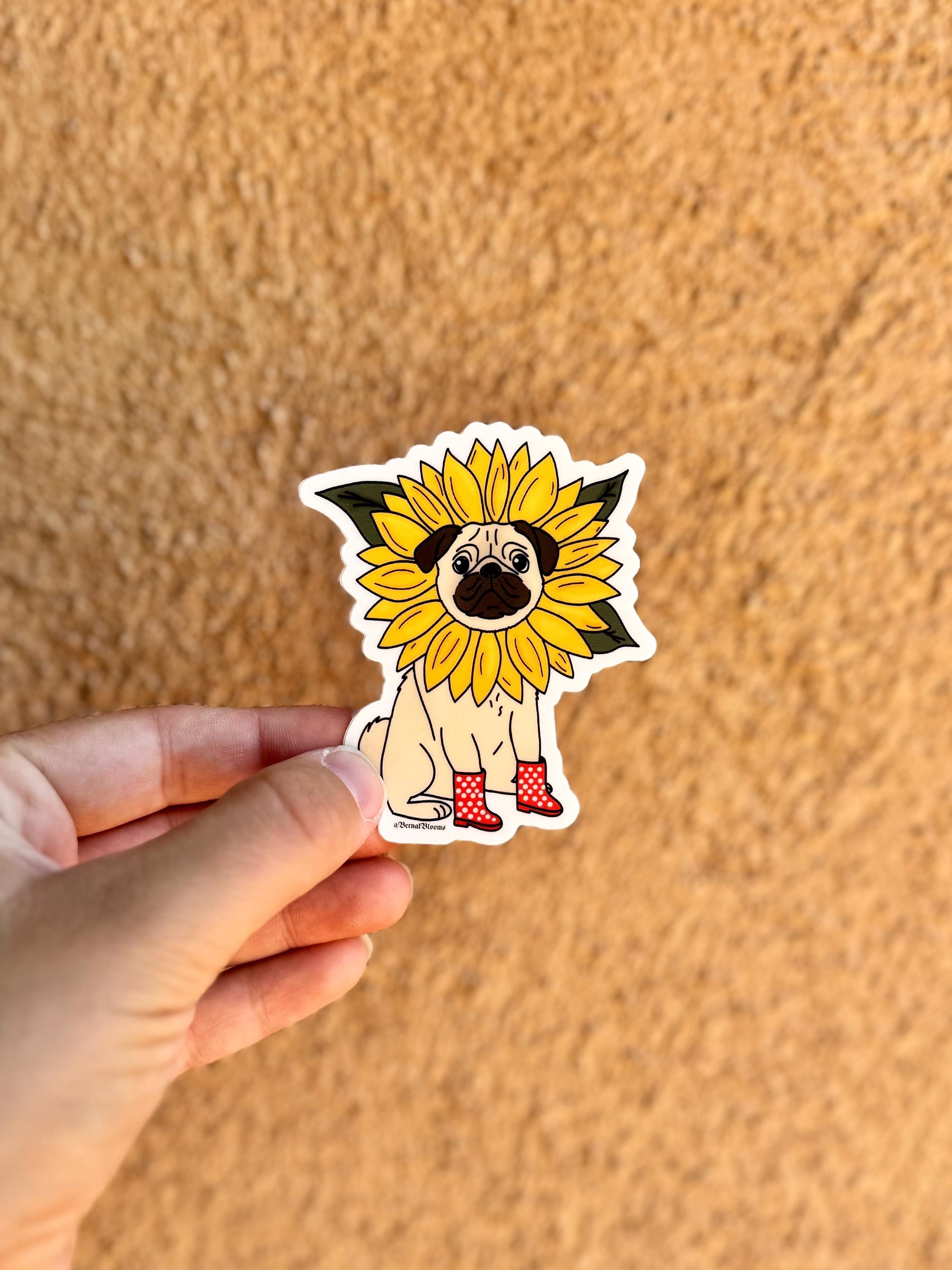 Sunflower Pug Sticker