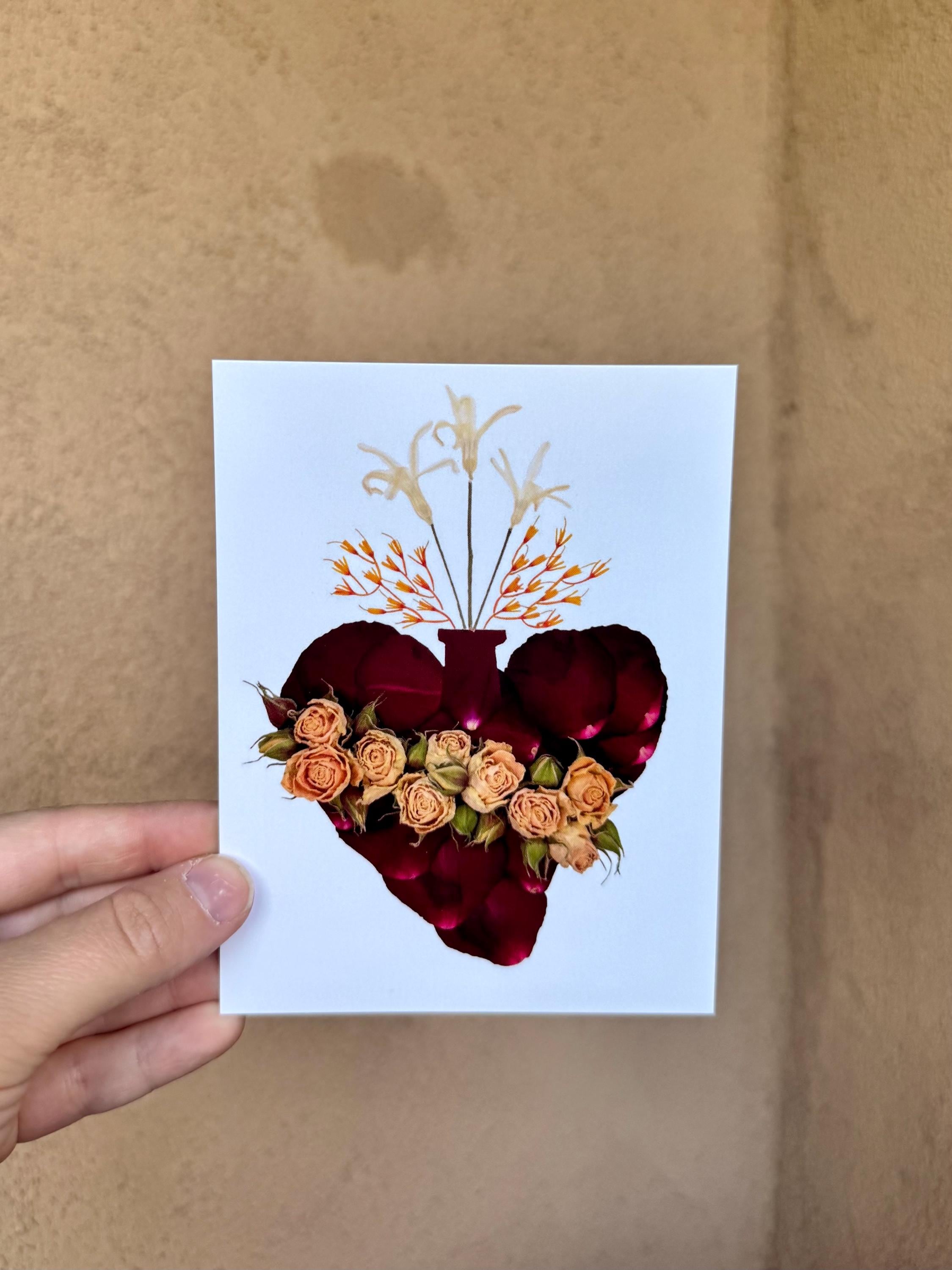 Scared Heart Pressed Flower Art Postcard